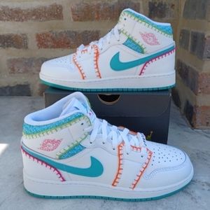 Nike Air Jordan 1 Mid White KNIT Sneakers Women's Youth Shoes